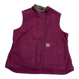 Carhartt Canvas Vest Women Size XL Sherpa Lined Zip Mauve Pink Berry WV001648